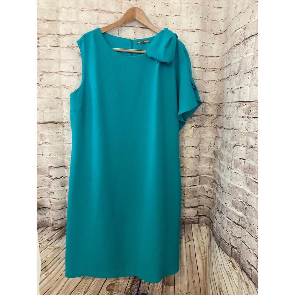 Jessica LondonDress Womens 20W‎ Midi Turquoise Sheath Bow Detail Asymnmetric
